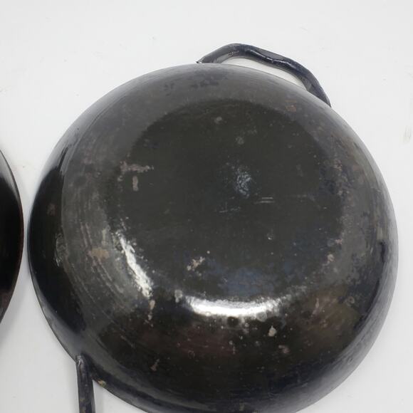 Vintage Small Set of 2 Enamelware Dark blue handled bowl 6" - Picture 2 of 6